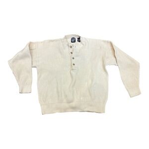 Vintage 90s 100% Cotton GAP Chunky Ribbed Henley Sweater Cream Mens XL